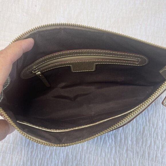 KATE SPADE Gold Shiny Clutch Leather Chain Strap Shoulder Bag Purse - Picture 8 of 13